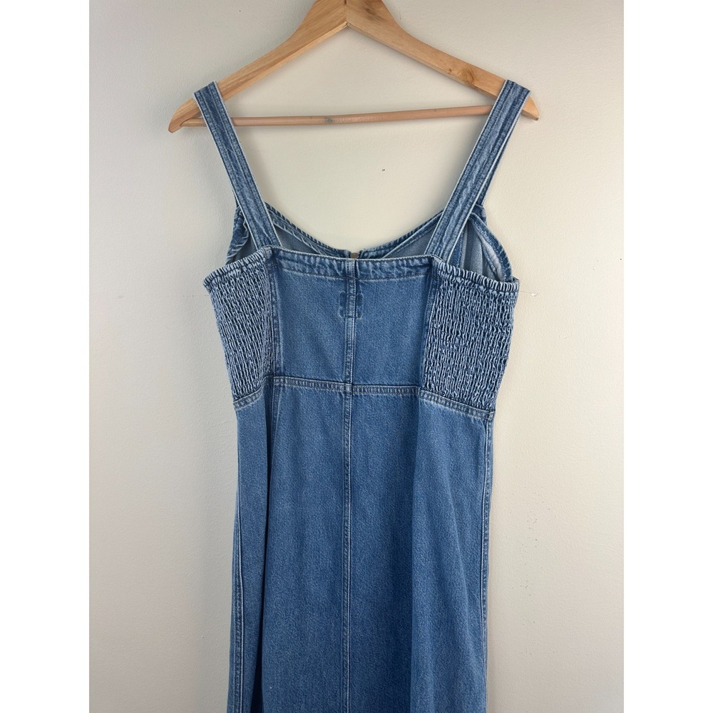 Gap UltraSoft Denim Maxi Dress Women Medium Blue Full Zip Sleeveless Cotton - Picture 14 of 16